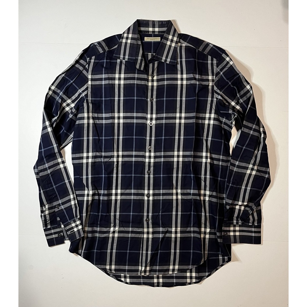 Burberry Men's Blue Polo Shirt Luxury Checked Man Size Medium